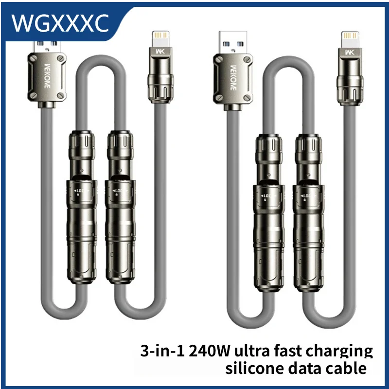 3-in-1 Kirsite Cable 240W Super Fast Charging Multiple Functions for iPhone8-16 ProMax iPad Notebook Tablet Mobile Phone Samsung