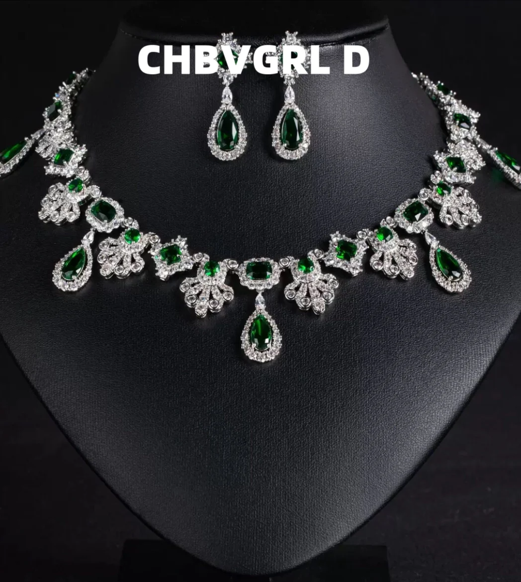 

[Classic] Luxury heavy work full diamond necklace Louvre style emerald drop tassel necklace luxurious high-end collar chain