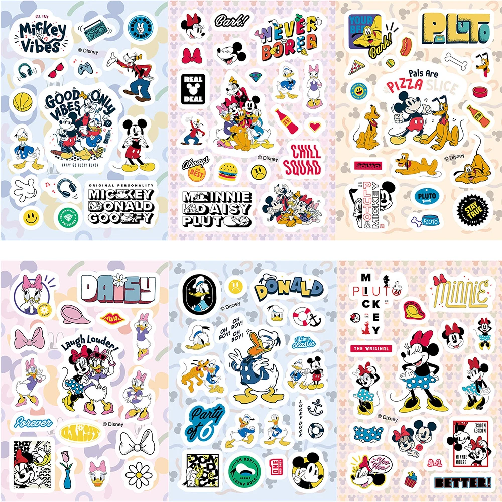 

8/16sheets Cartoon Disney Anime Mickey Mouse Stickers Cute Minnie Donald Duck Sticker DIY Water Bottle Phone Laptop Decals Decor
