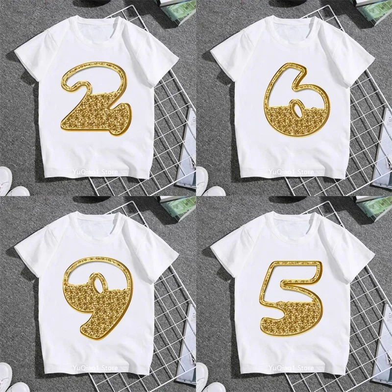 

Golden Luxury Stereo Number 2-9 Printed Graphic Tees Children's Lovely Clothes Kids Girls T-shirts Birthday Gift T Shirt White