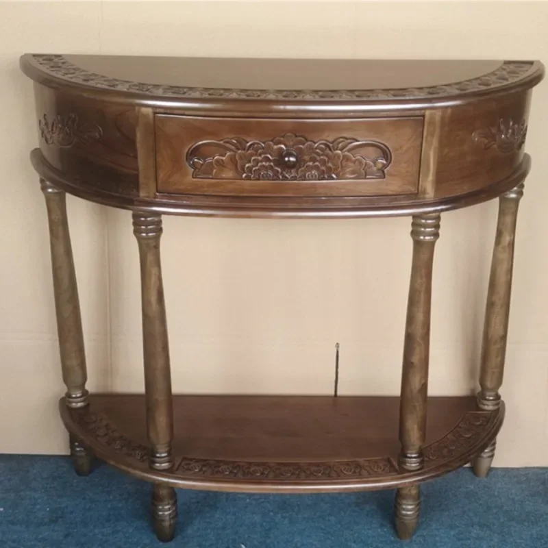 Entrance table, entrance table, antique entrance cabinet, solid wood semi-circle, wall, European retro, American medieval furnit