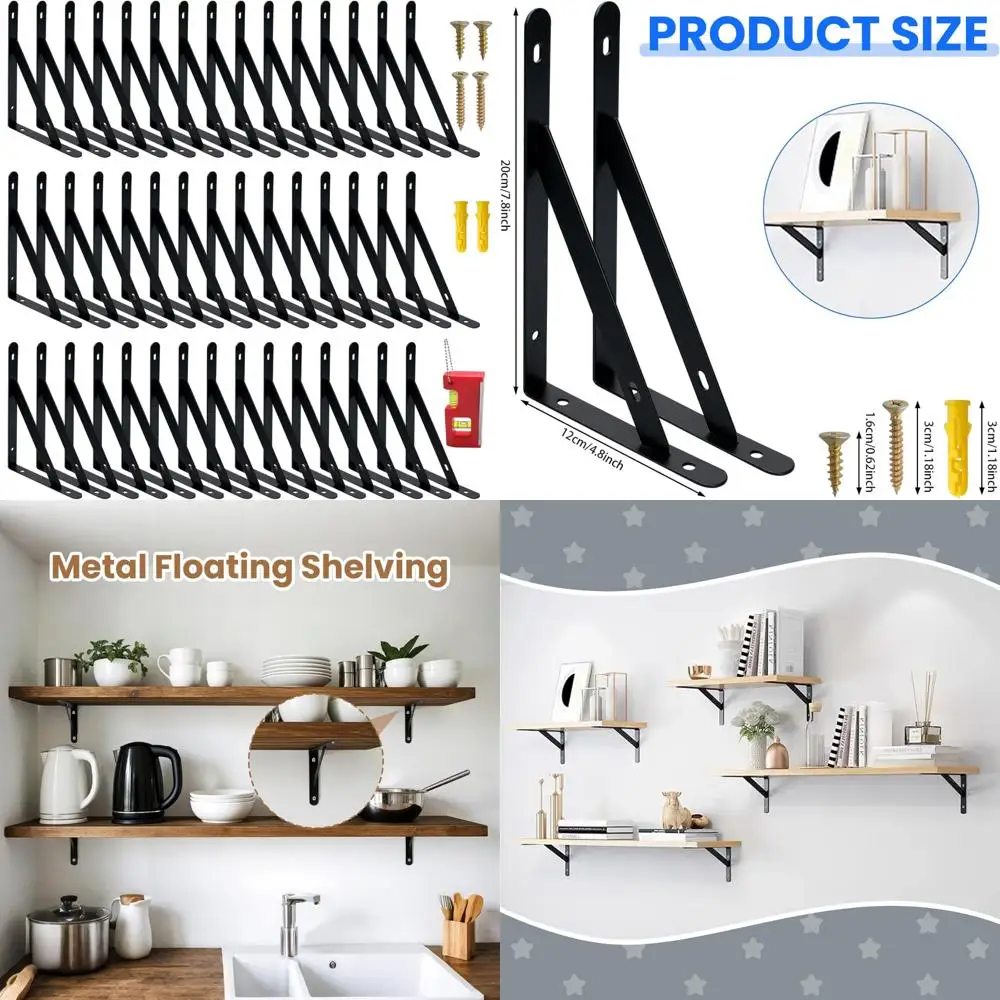 

Heavy Duty Metal Shelf Brackets, 45-Pack, 90 Degree L-Shaped for Garage Corner Support, Black, Strong and Durable