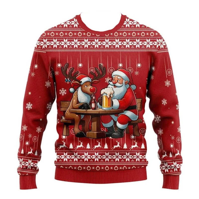 2025 Novo Natal "Ugly" Suéter Estilo Moletom Com Capuz Papai Noel X Rena "Cheers" Carnaval, Retro Jacquard Feliz Natal