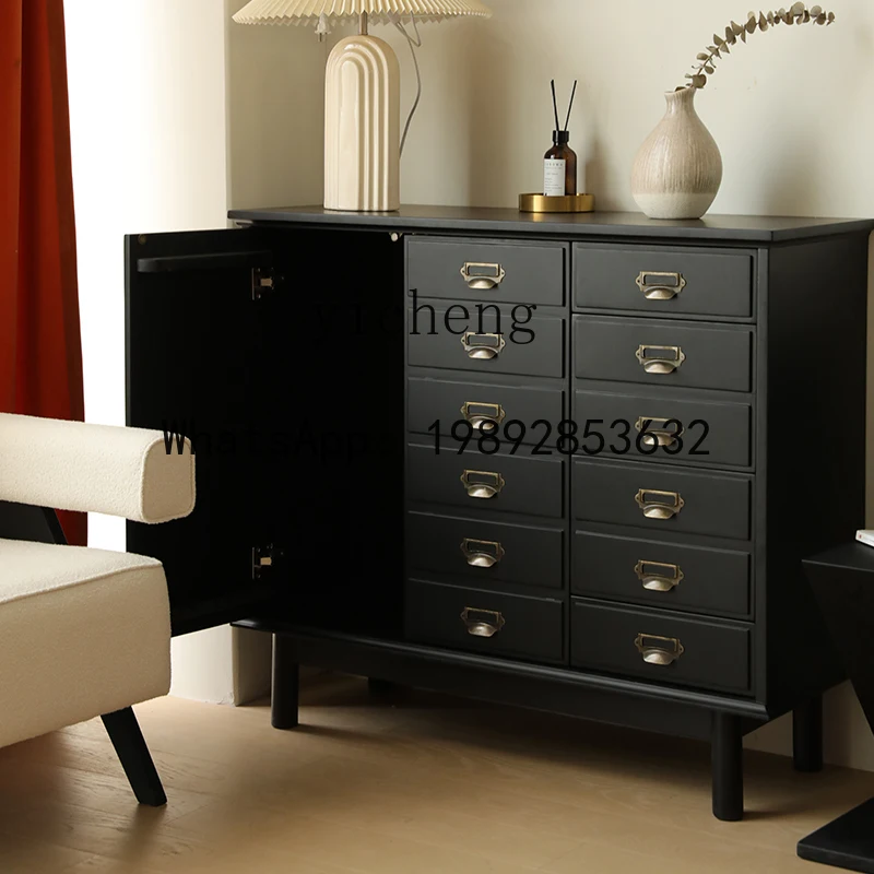FF entrance cabinet shoe  bedroom retro matte black chest cabinet storage cabinet solid wood