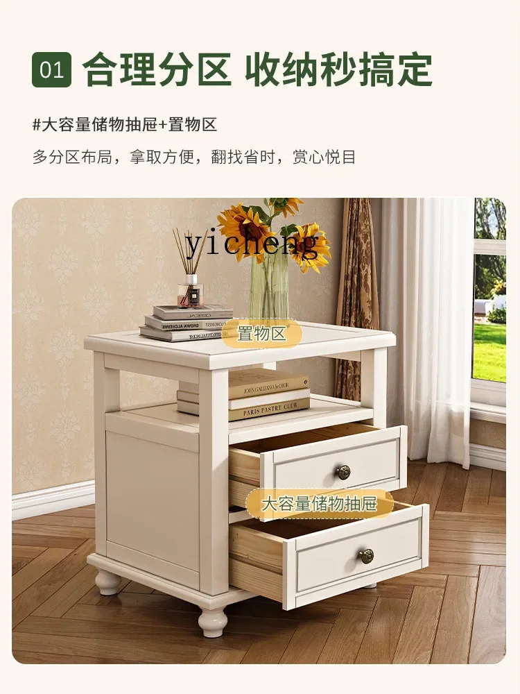 ZK all solid wood white bedside table log furniture environmentally friendly storage simple locker