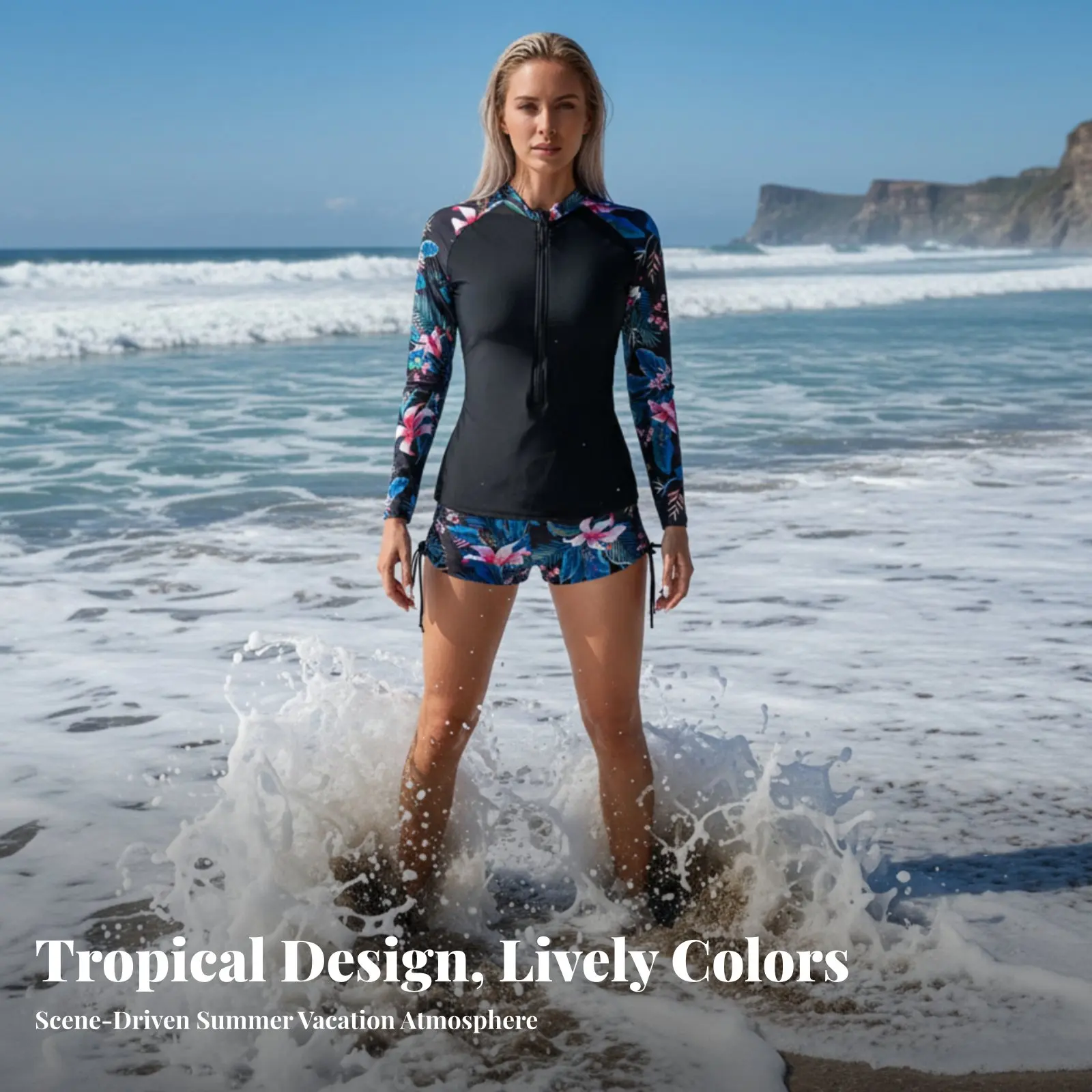 

Женский комплект для водных видов спорта: быстросохнущая солнцезащитная рубашка с длинным рукавом на молнии и скромным покрытием, для защиты от солнца, серия Wave