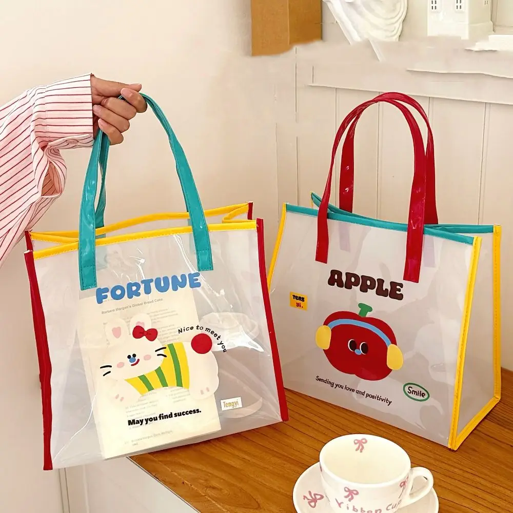 

Waterproof Jelly Beach Bag Kawaii Large Capacity PVC Beach Bag Casual Cartoon Print Transparent Shoulder Bag Outdoor