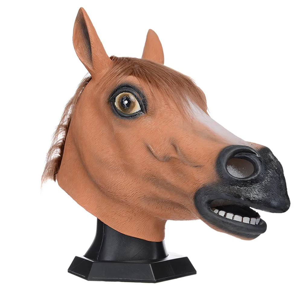 Pferdekopfmaske für Erwachsene, braune Pferdekopf-Latex-Tiermaske, neuartiges Halloween-Kostüm für Maskenball-Party. – Detail 3