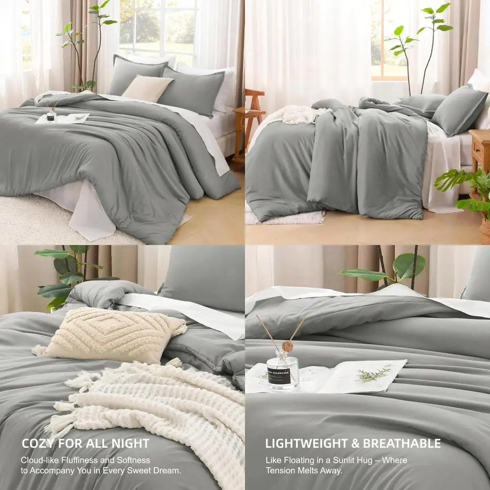 

Легкий комплект постельного белья средней серой расцветки, размер Super King Plus, 3 предмета, всесезонный (одеяло 128x120 см и 2 наволочки)