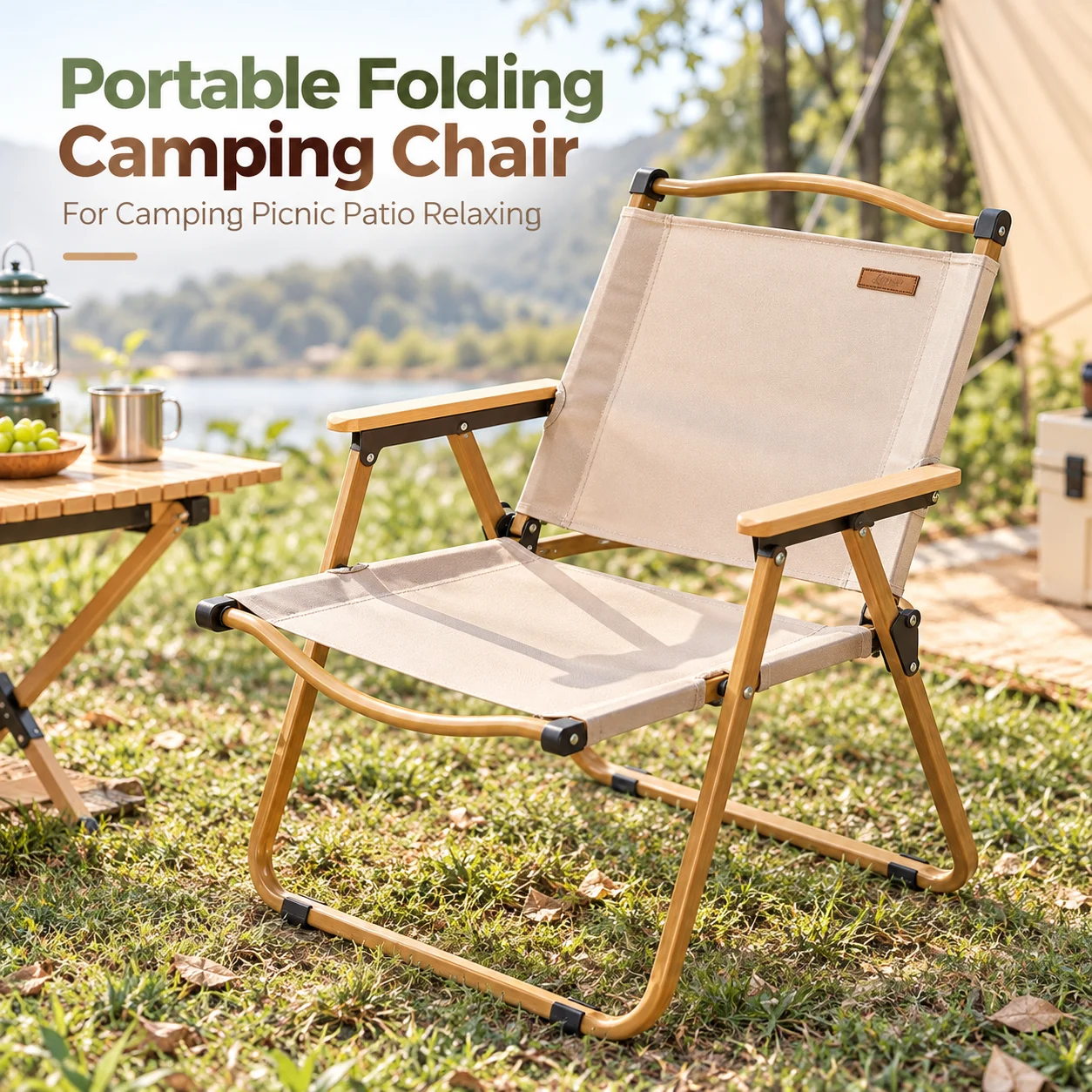AOLIVIYA Portable Folding Camping Chair Outdoor Director Chair With Wooden Armrests 600D Oxford Fabric For Picnic Fishing Patio