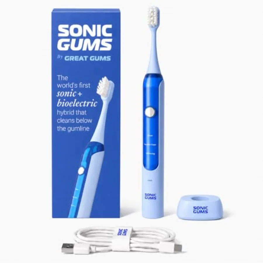 Sonic Gums Electric Toothbrush for oral health care, gum disease and gingivitis prevention soft bristles, white, hygienic desig