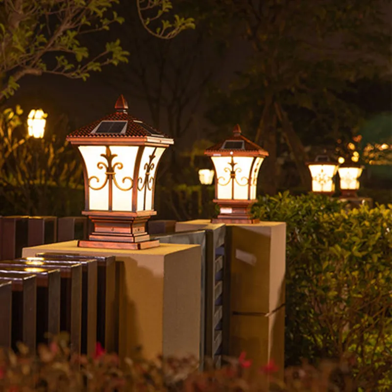 Outdoor Solar Panel Column Pillar Light LED Garden Decoration Solar Spotlights Street Lamp Waterproof Wall Sconce Lamps Sunlight