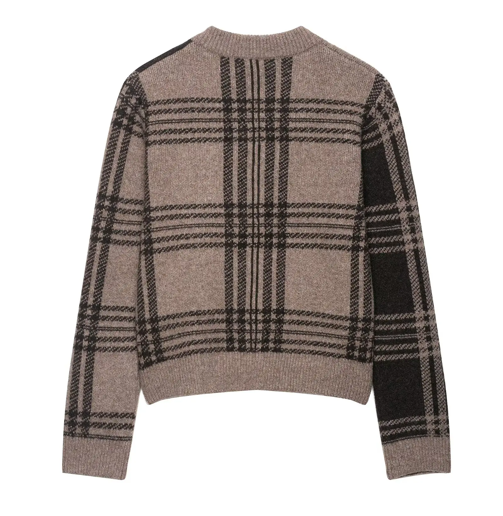 KONDALA Chic Casual 2025 Khaki Knit Women Plaid Vintage Sweaters Single Breasted Knitwear O-Neck Streetwear Elegant Female Shirt