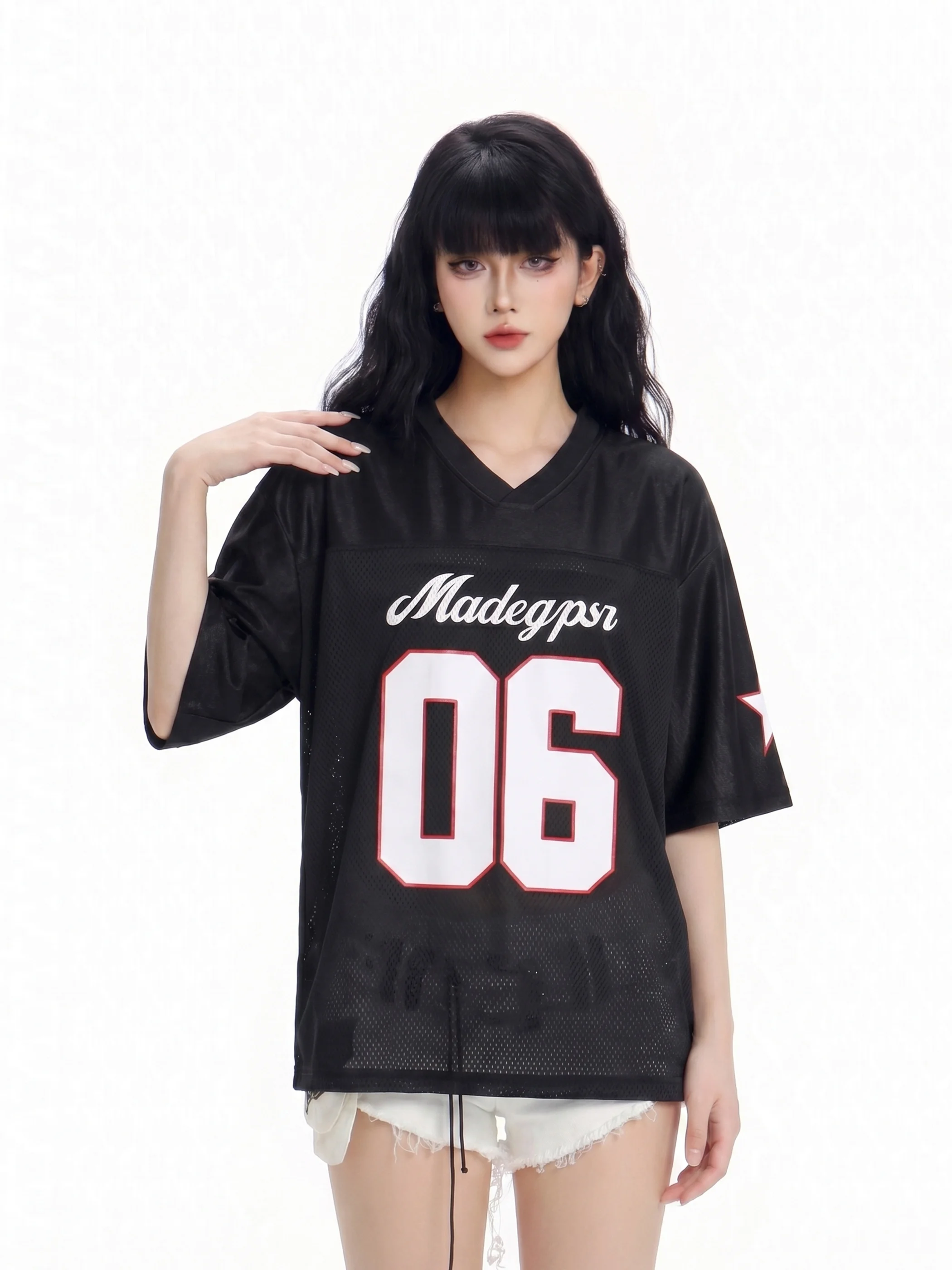 

Oversize Loose Women's T-shirt Short Sleeve Embroidery Casual Breathable Beer Captain American Sporty Mesh Top Citywalk