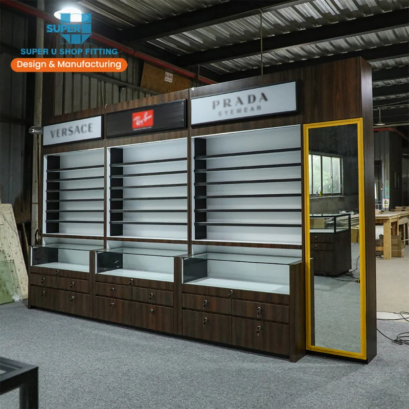 (customized)Customized Optical Store Furniture Wooden Eyewear Sunglass Display Shelves Modern Optical Store Display Fixtures Sho