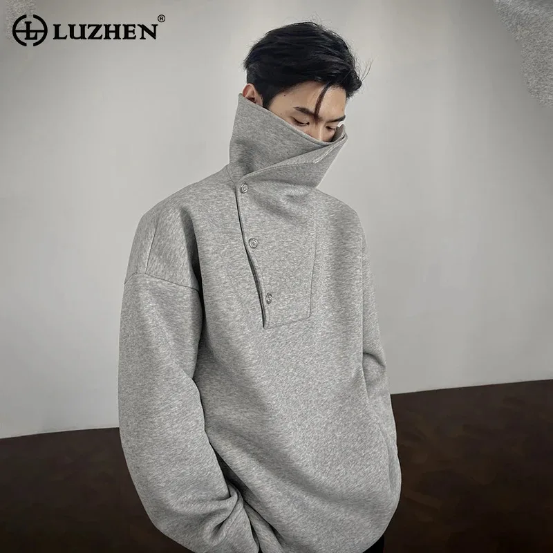 

LUZHEN модный индивидуальный асимметричный дизайн с воротником-стойкой, однотонный свитшот для мужчин, осень 2021, новая красивая мужская одежда JY4259