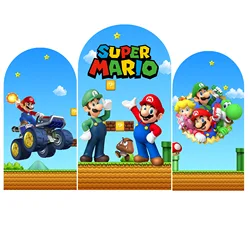 Fondo de fotografía de Super Mario Bros, arco doble de poliéster, decoración de fiesta de cumpleaños para niños, accesorios de estudio personalizados