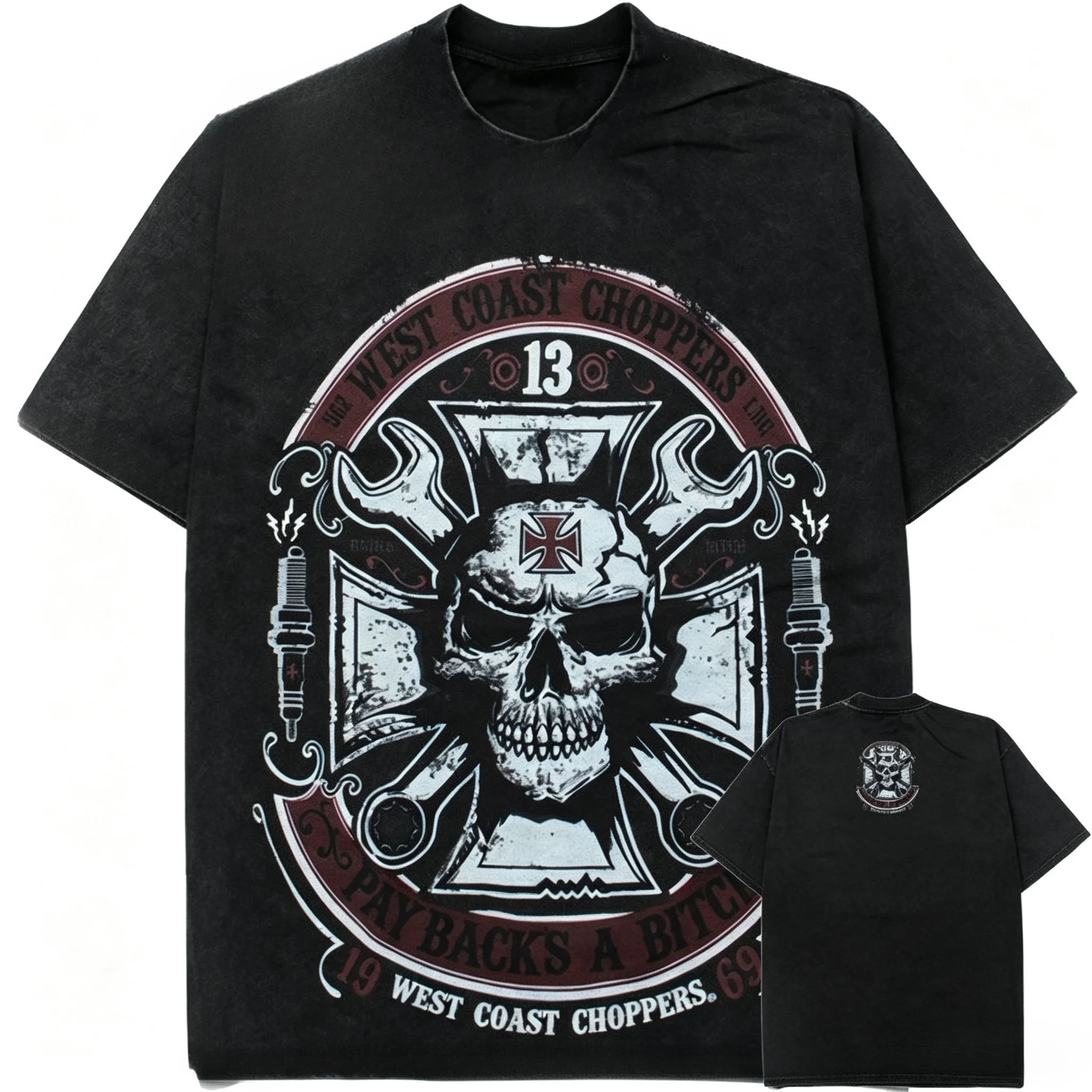 Hot The West Coast of American Street Saint West Squadron Chopper Short Sleeve T-shirt Tide Restoring Ancient Ways