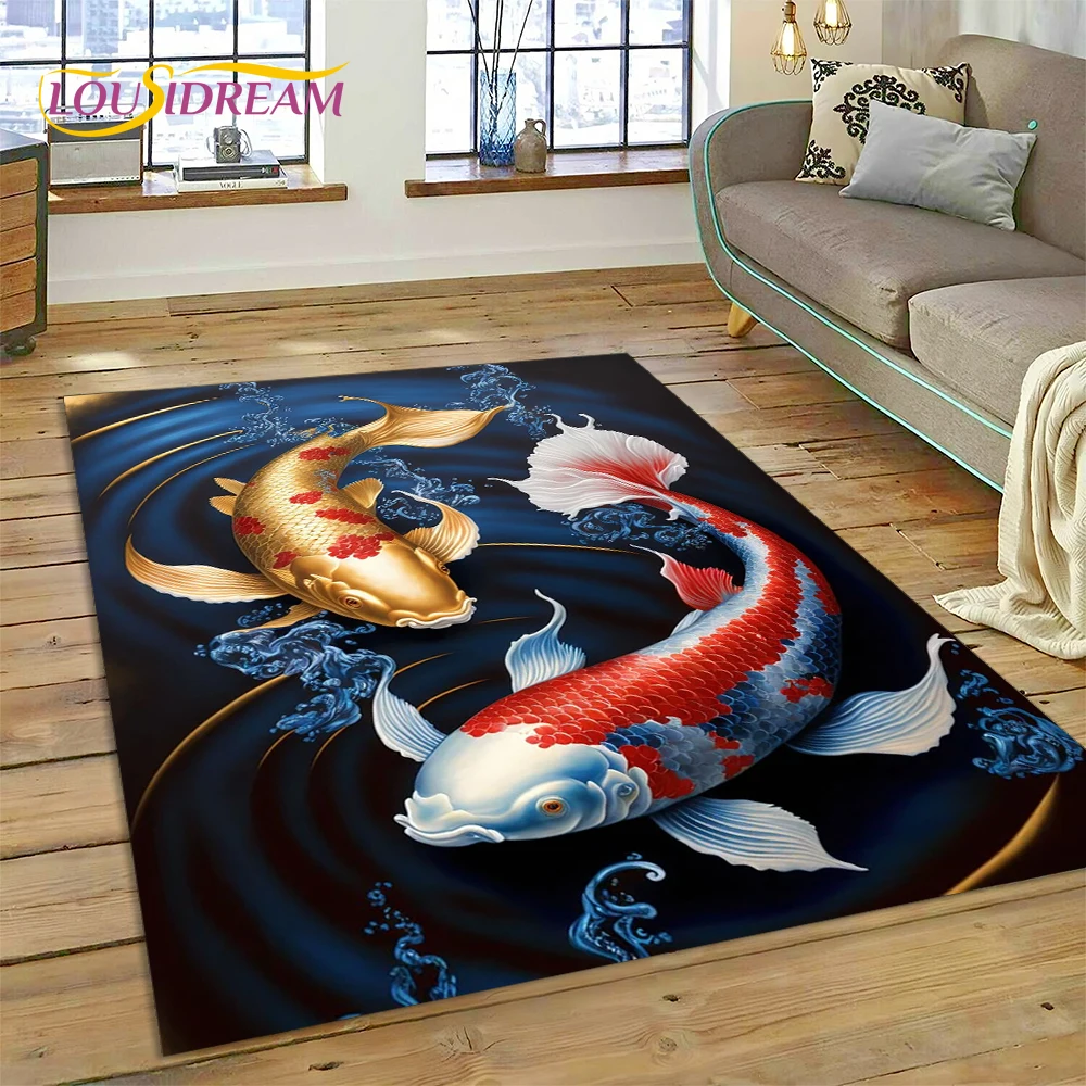 

Naturalize Koi Carp Yin Yang Fish Cartoon Carpet Rug for Home Living Room Bedroom Sofa Doormat Decor,Kids Area Rug Non-slip Mat