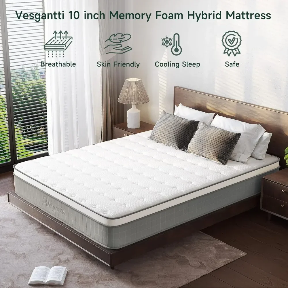 Twin Size Mattress,Memory Foam Breathable Knitted Fabric, Medium Firm, 10 Inch Innerspring Mattress Colchon