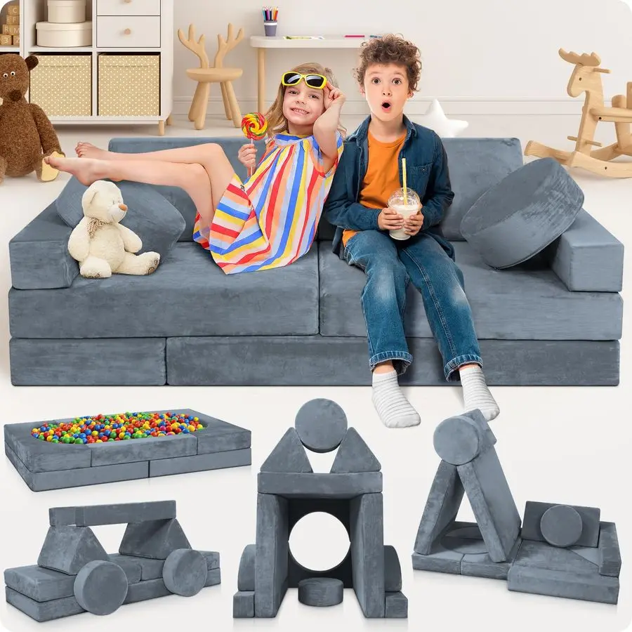 

LX15 14pcs Modular Kids Play Couch, Child Sectional Sofa, Fortplay Bedroom and Playroom Furniture for Toddlers, Convertible Foam