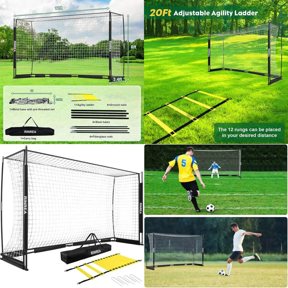 

Быстросборные портативные футбольные ворота с складной сеткой, металлическим основанием, сумкой для переноски, лестницей для отработки ловкости и креплениями для крепления к земле