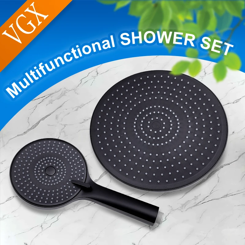 

VGX Ultrathin Round Shower Head Rainfall With Hand Held High Pressure Shower Set for Bathroom Shower System Accessories Black