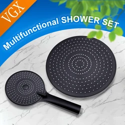 VGX Ultrathin Round Shower Head Rainfall With Hand Held High Pressure Shower Set for Bathroom Shower System Accessories Black