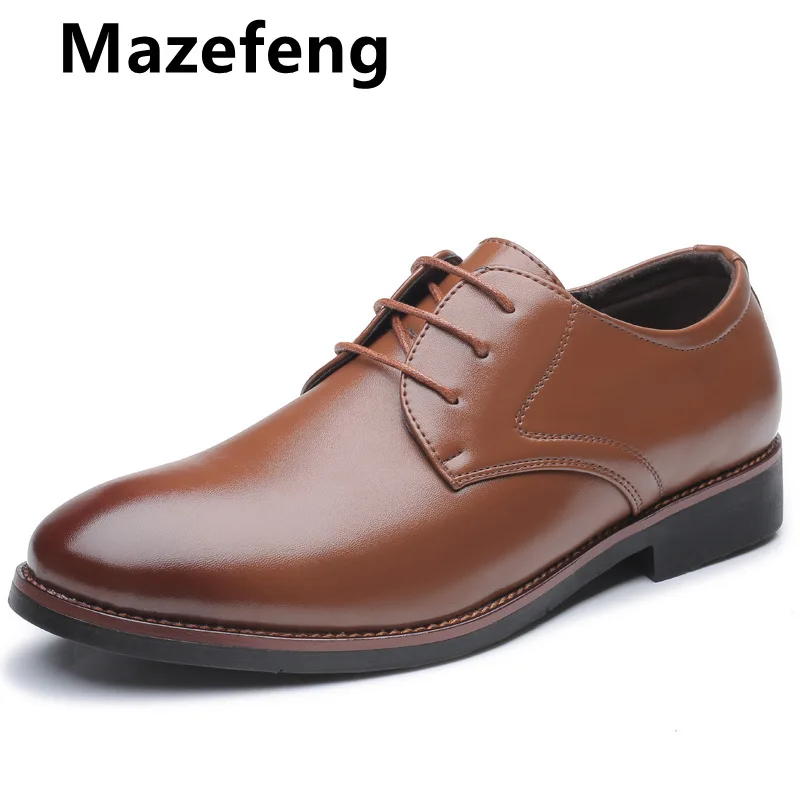 Mazefeng Men\'s Brand Leather Formal Shoes Lace Up Dress Shoes Oxfords Fashion Retro Shoes Elegant Work Footwear Drop Shipping