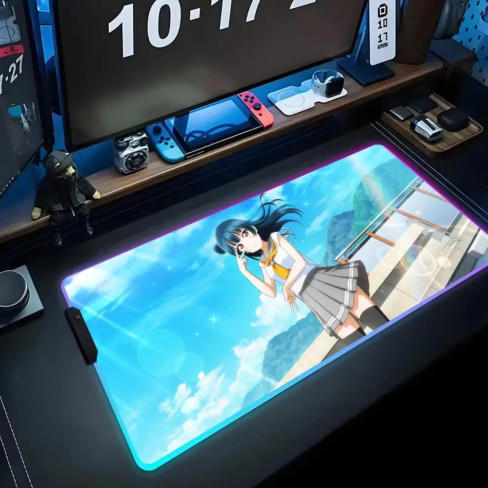

yoshiko tsushima Mouse Pad RGB Gaming Mousepad Big LED Pad PC Desk Mat Luminous Mouse Pad Large Keyboard Mats Table Rug With