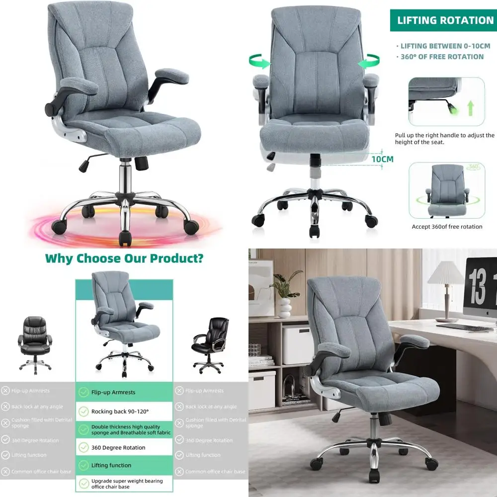 ergonomic executive office chair with flip-up arms, lumbar support, and swivel wheels for comfortable computer desk use