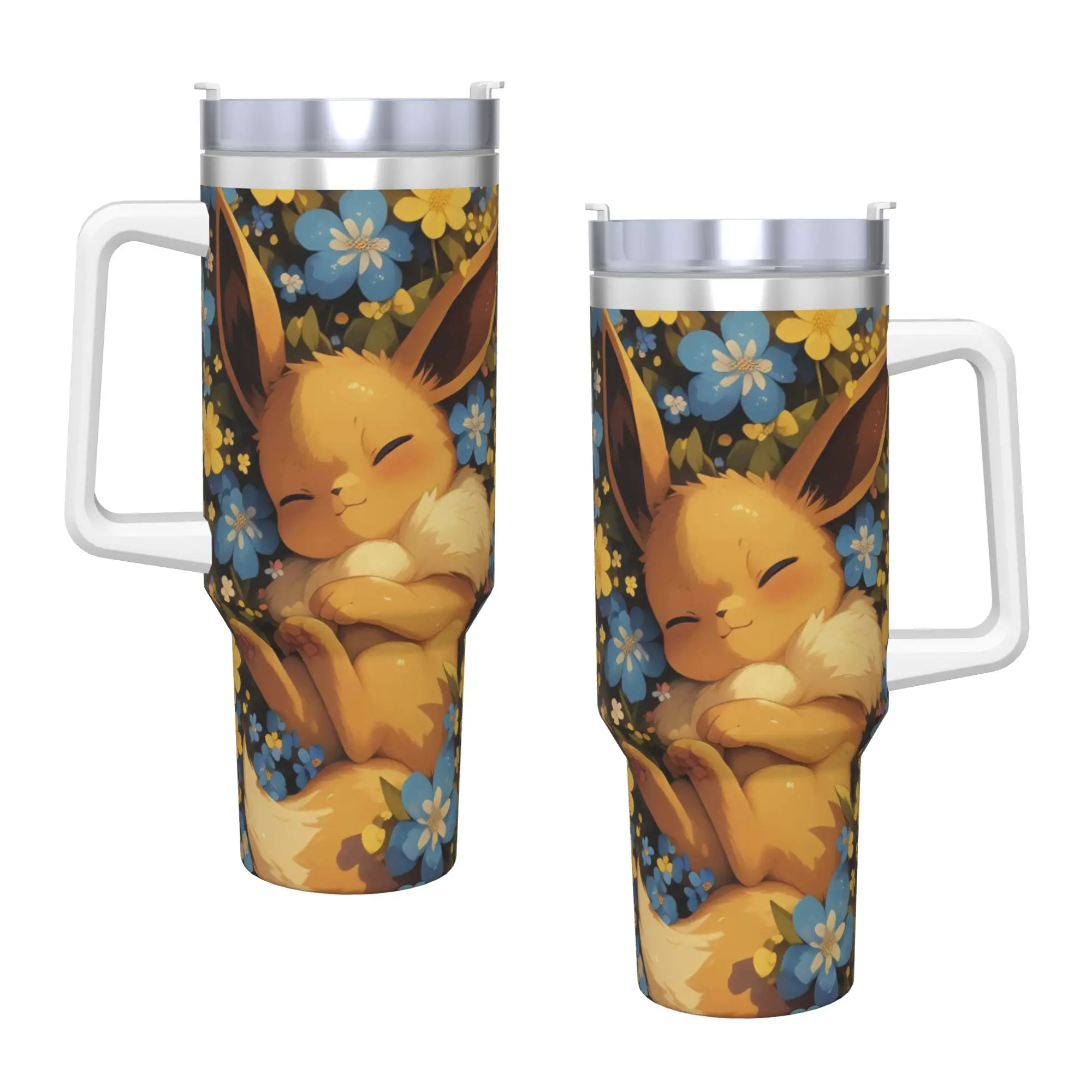 Pokemon Eevee Stainless Steel Tumbler  Camping Mugs Cup Large Capacity Thermal Mug Insulated Cold and Hot Milk Tea Water Bottle