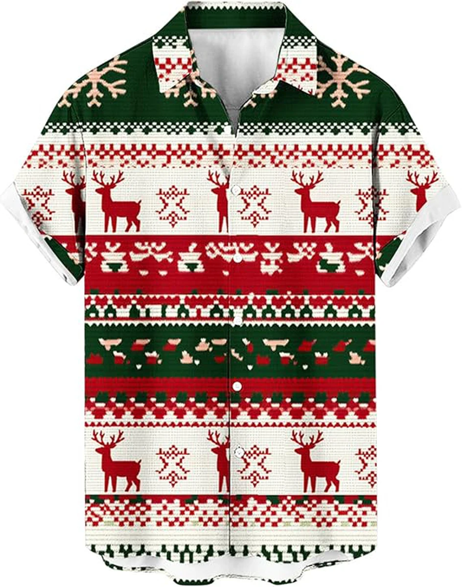 

Men's New Santa Claus Snowflake Print Shirt Tropical Hawaii Beach Vacation Soft Short-sleeved Clothes Comfortable Casual Top Men