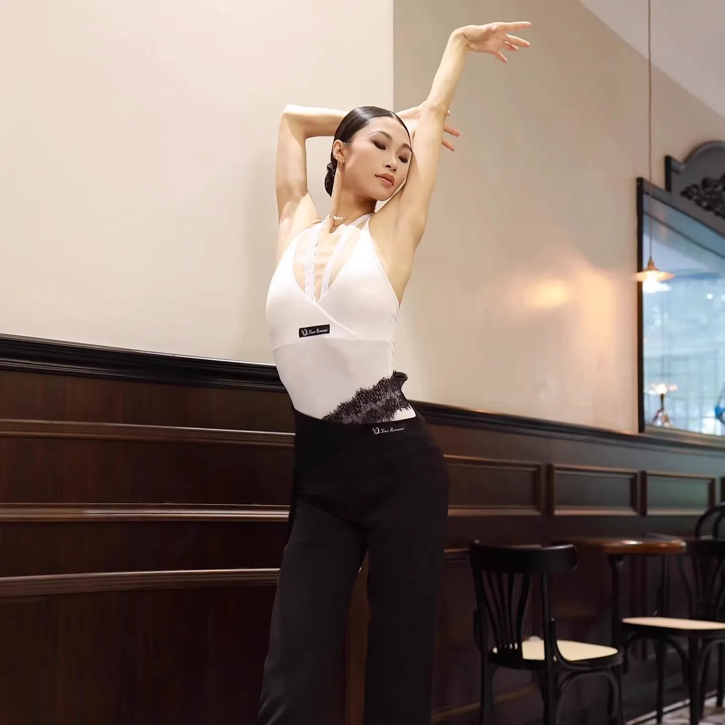 여성 성인 라틴 댄스 국가 표준 의상 연습복 라틴 댄스 의상 캐미솔 탑 레이스 팬츠