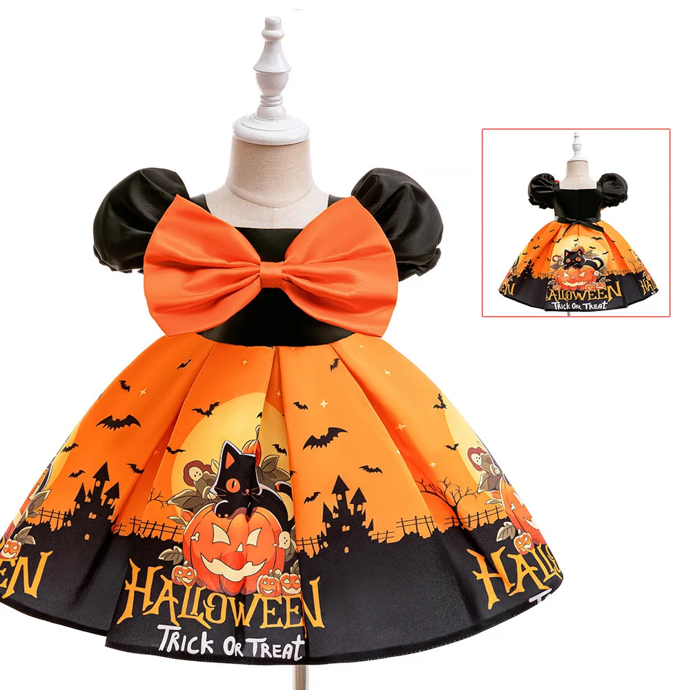 

Halloween Costume Dress For Newborn Baby Girl Princess Dress Big Bow Pumpkin Lamp Infants Kids Holiday Performance Dresses 0-3Y