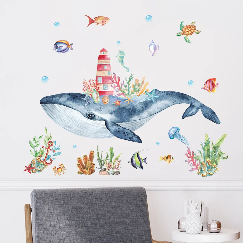 Cartoon Underwater Whale Wall Stickers For Kids Room Decoration Anime Room Decor Bedroom Accessories Wall Decor Home Decoration