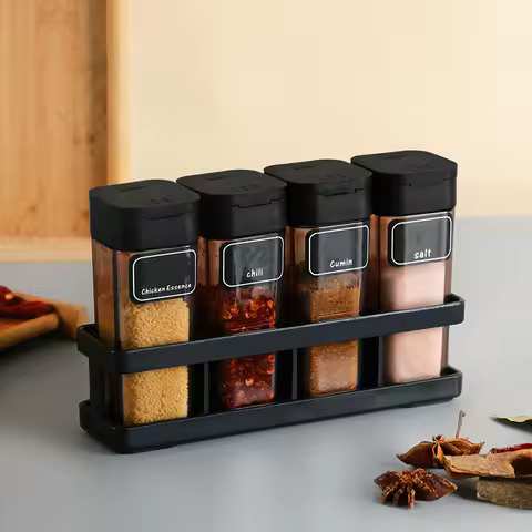 Four-grid Integrated Barbecue Spice Bottle Household Combination Set Spice Jar Kitchen Sealed Moisture-proof Spice Bottle