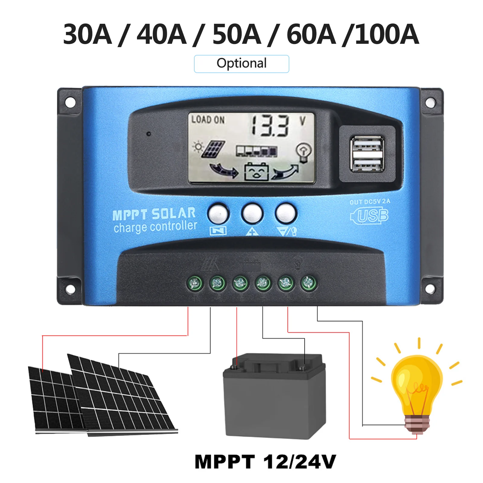 60A MPPT Solar  Controller Dual USB LCD Display Auto Solar Cell Panel  Regulator Solar Cell Panel  Regulator
