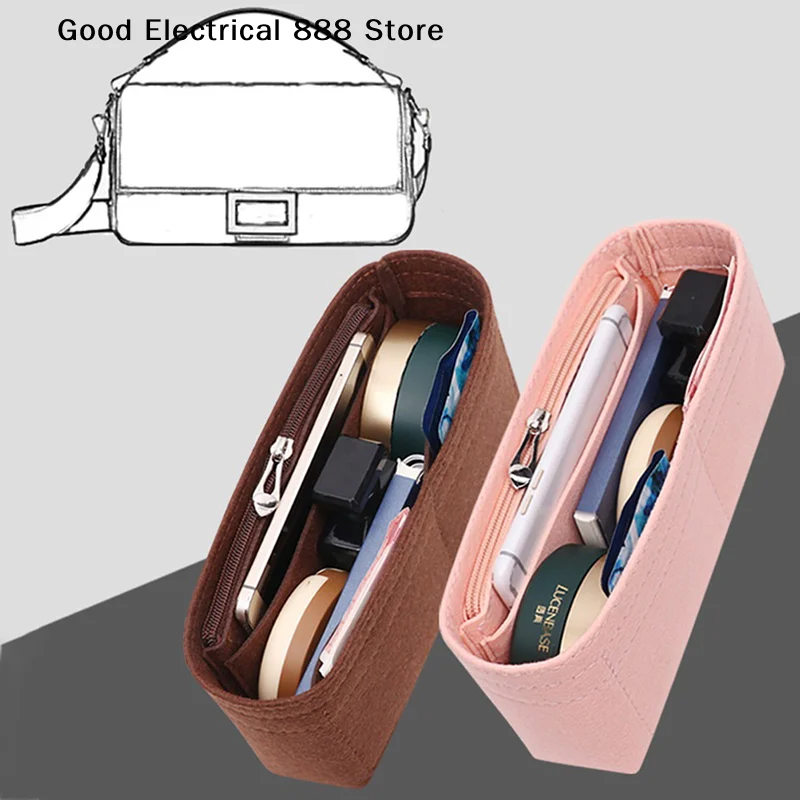 【G】Women Make Up Organizer Felt Insert Bag with Multiple Pockets Travel Handbag Large Liner Cosmetic Bags Fit  Bag