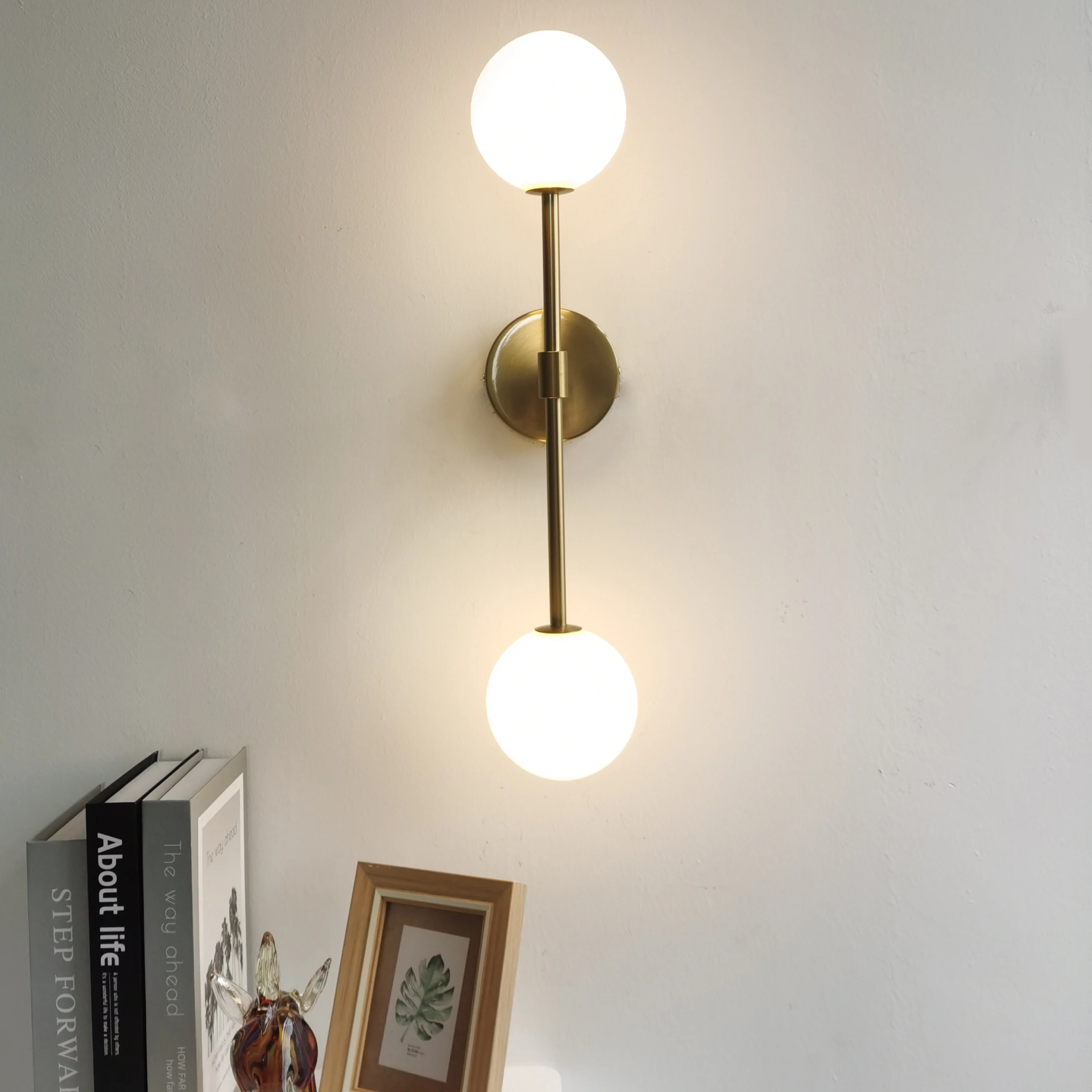 Modern Led Wall Lamp Golden Wall Lights With Milky Glass Round Ball Bedside Wall Lights Double G4 Bulbs Wall Sconce