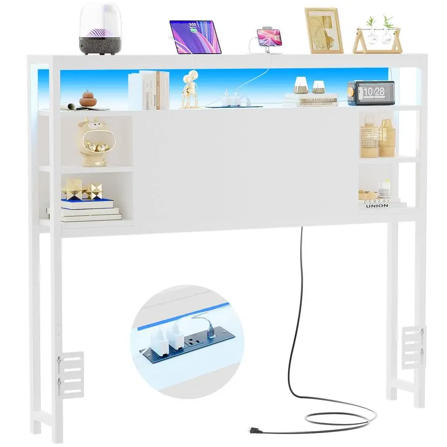 

Двойное изголовье с местом для хранения вещей, изголовье с розетками и интеллектуальными светодиодными фонарями, прочное изголовье для двуспальной кровати, устойчивая головка