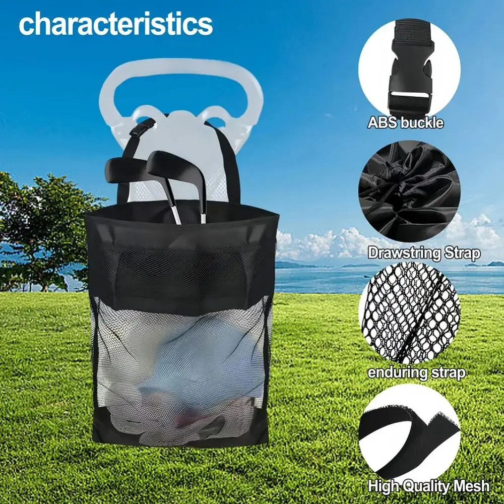

Mesh Bag Golf Cart Storage Bag Cute Practical Nylon Golf Ball Drawstring Pouch Black Adjustable Golf Ball Container Gym Sports