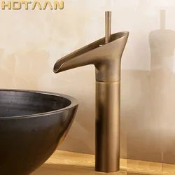 Classic Antique Bronze Basin Faucet Single Hole Waterfall Tap Hot Cold Water Bathroom Sink Goblet Faucet YT-5039