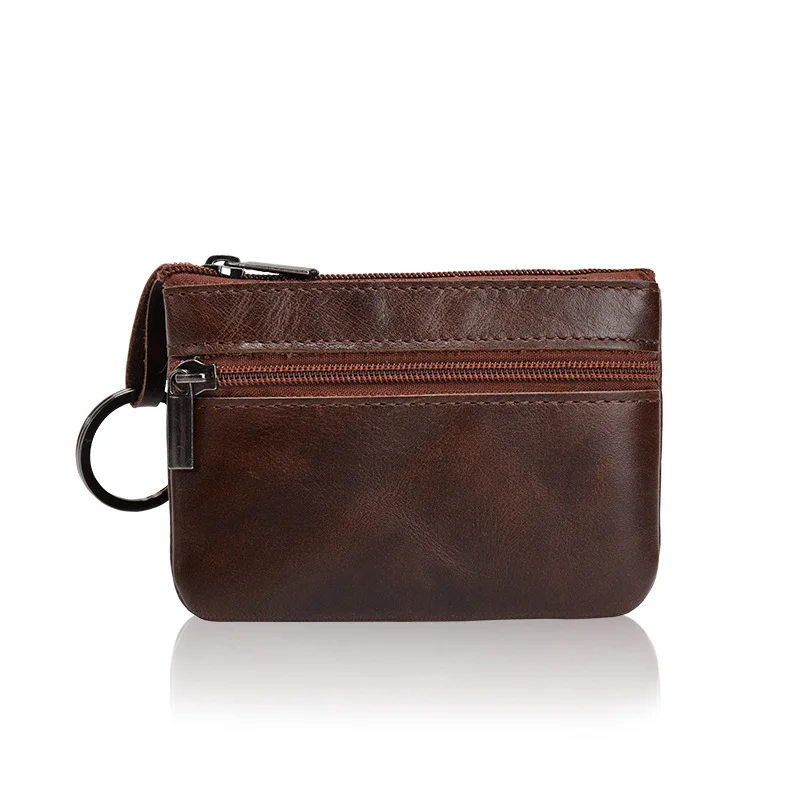Women Men Retro Cowhide Slim Key Purse Zipper Around Wallet Solid New Fashion Unisex Handbag 11.5x7.5cm