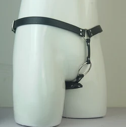 Leather Butt Plug Harness Holder,BDSM Chastity Belt Cock Ring,Slave Sex Toys for Men,Restraint,Bondage,Two Holes in the Pouch