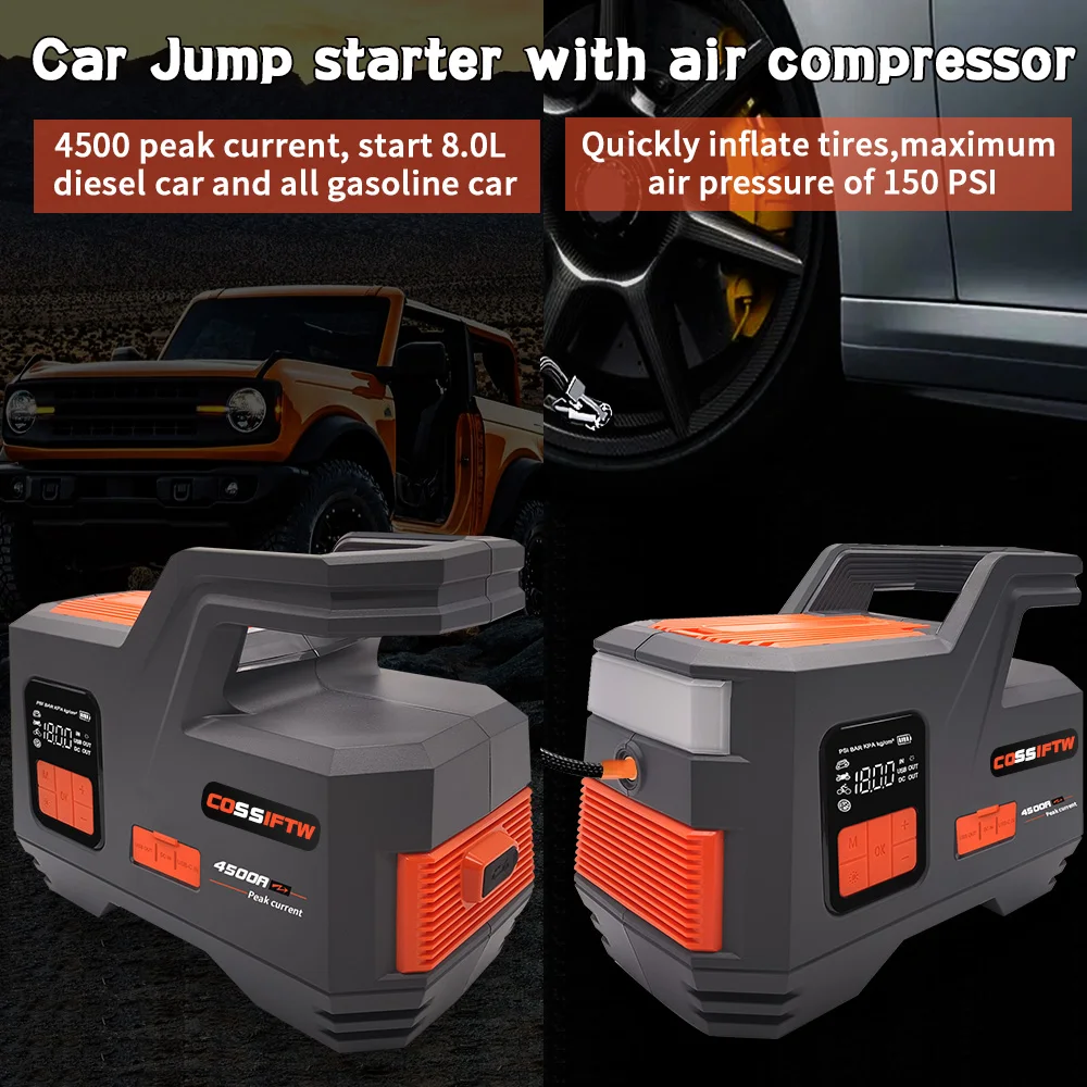 COSSIFTW 4500a Jump Starter 20000mah With Digital  Air Compressor For Car Emergency Booster Starting Device For Car  Tire Ball