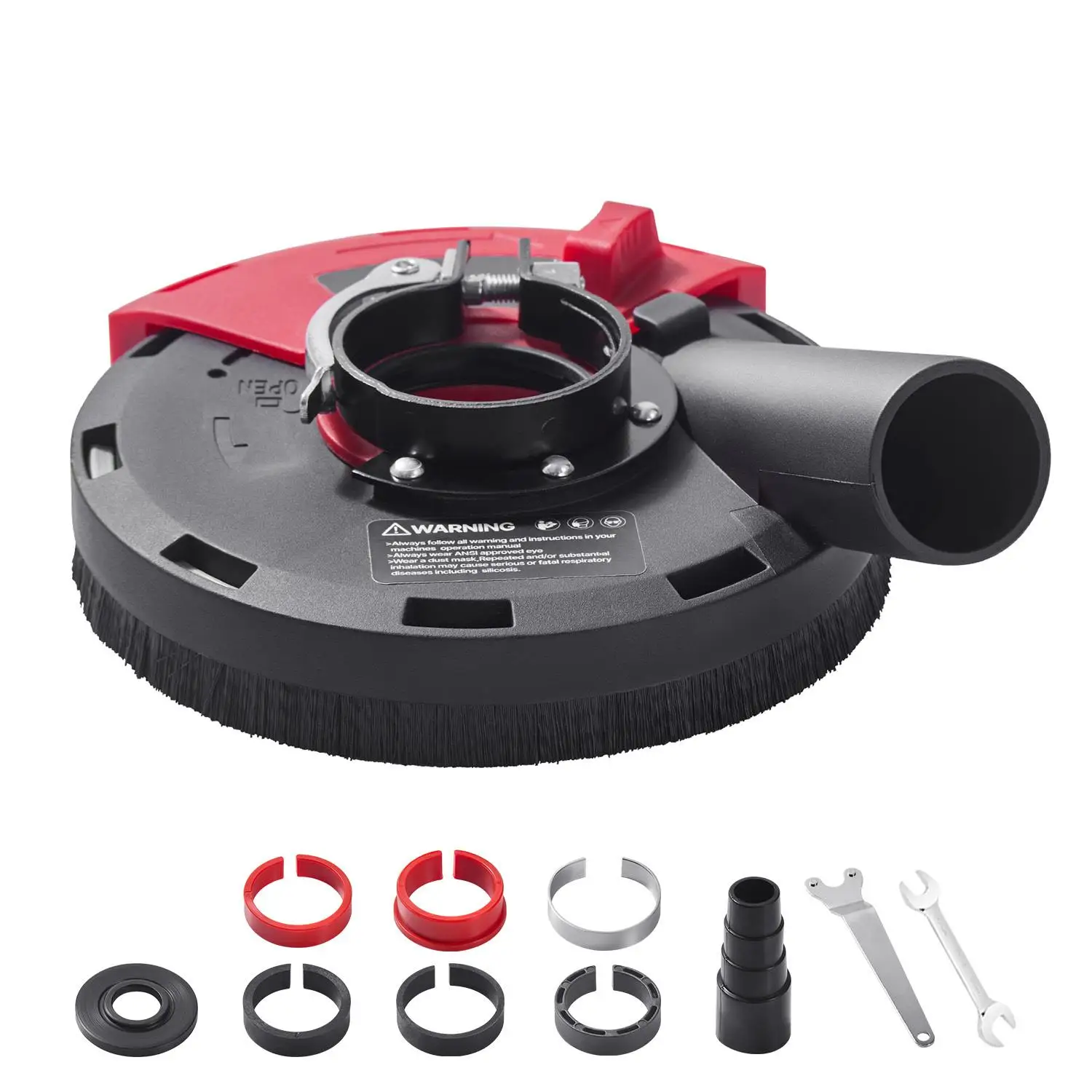 Universal 4 5 Inch for angle Grinder Dust Shroud with 6 Clamping Washers Vacuum Attachment for Wood Concrete Wall and Stone for grinding