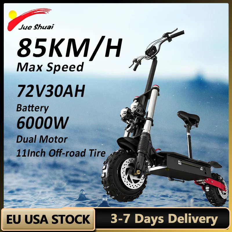 Jueshuai X60 72V 6000W Dual Motor Electric Scooter 100KM/H Top Speed Electric Scooters for Adults with Movable Seat 30Ah Battery