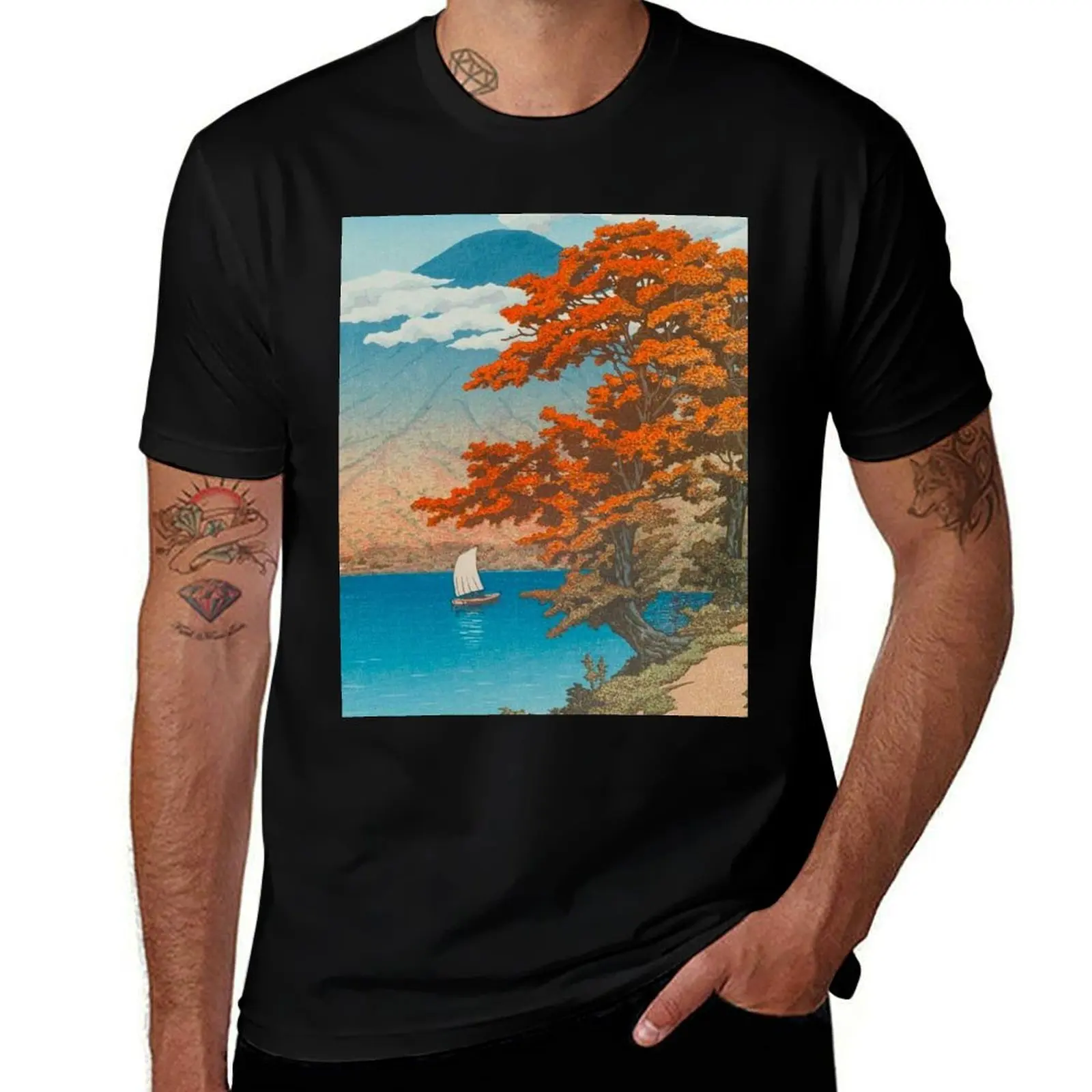 

Japanese Art Print - Lake Chuzenji at Nikko by Kawase Hasui Vintage Art Japanese Woodblock Print T-Shirt