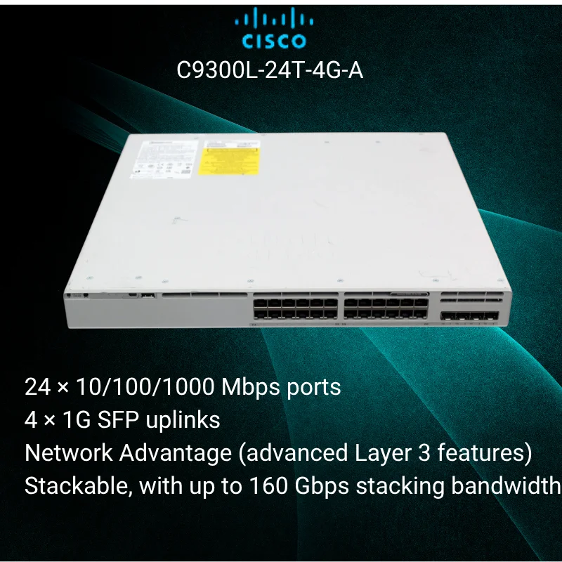 Original New C9300L-24T-4G-A 24 Port Fixed Uplinks Data Only 4X1G Uplinks for Catalyst 9300 Stackable POE SNMP QoS